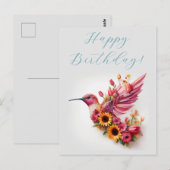 Kolibrie vliegt met bloemen Gefeliciteerd Briefkaart (Voorkant / Achterkant)