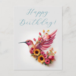 Kolibrie vliegt met bloemen Gefeliciteerd Briefkaart