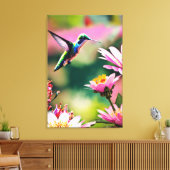 Kolibrie vliegt naar een bloem Canvas Print (Insitu (Woonkamer))