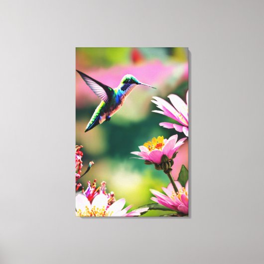 Kolibrie vliegt naar een bloem Canvas Print (Voorkant)