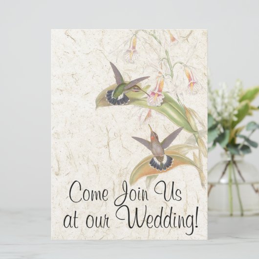 Kolibrie Vogel Bloemen Huwelijksuitnodiging Kaart (Staand voorkant)