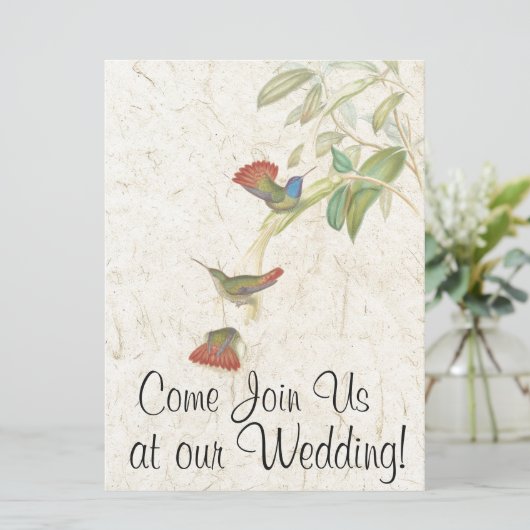 Kolibrie Vogel Bloemen Huwelijksuitnodiging Kaart (Staand voorkant)