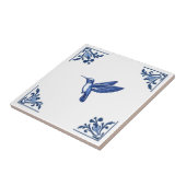 Kolibrie Vogel Delfts Blauw en Witte Hoeken Tegeltje (Zijkant)