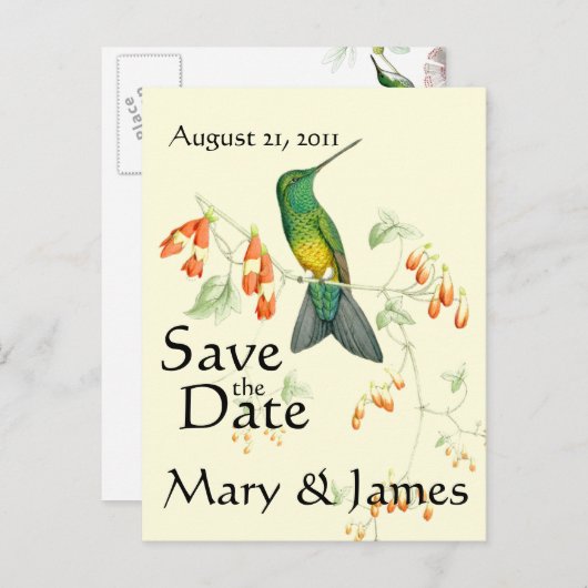 Kolibrie Vogelbloem Floral Save the Date Aankondigingskaart (Voorkant / Achterkant)