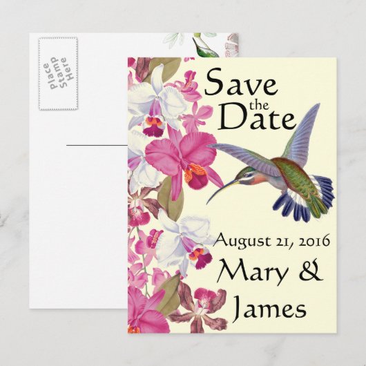 Kolibrie Vogelbloemen Orchidee Floral Save Date Aankondigingskaart (Voorkant / Achterkant)