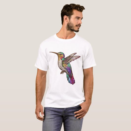 Kolibrie Vogelportret Glas in lood Art T-shirt (Voorkant volledig)