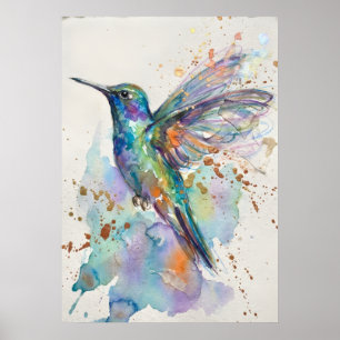 Kolibrie Waterverf Regenboog Iridiserend Goud Sp Poster