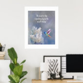 Kolibrie Witte Bloemen Waterverf Print Quote (Thuiskantoor)