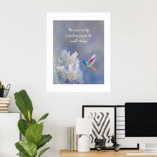 Kolibrie Witte Bloemen Waterverf Print Quote (Thuiskantoor)