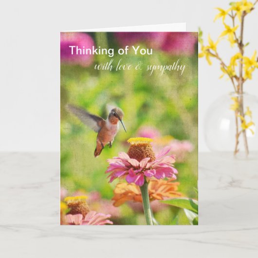 Kolibrie Zinnia Bloemend Denken Aan Jou Kaart (Gele Bloem)
