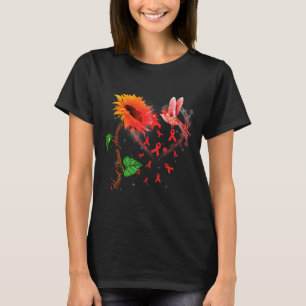 Kolibrie zonnebloem en rode lint hartziekte t-shirt