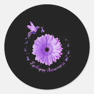 Kolibrie Zonnebloem Paarse Lint Epilepsie Aware Ronde Sticker