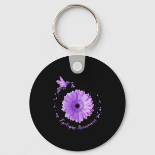 Kolibrie Zonnebloem Paarse Lint Epilepsie Aware Sleutelhanger