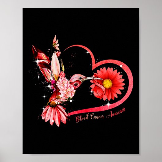 Kolibrie Zonnebloem Rood Lint Bloedkanker Awar Poster (Voorkant)