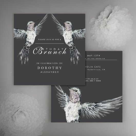 Kolibrie Zwart-wit ELKE Verjaardagsbrunch Kaart