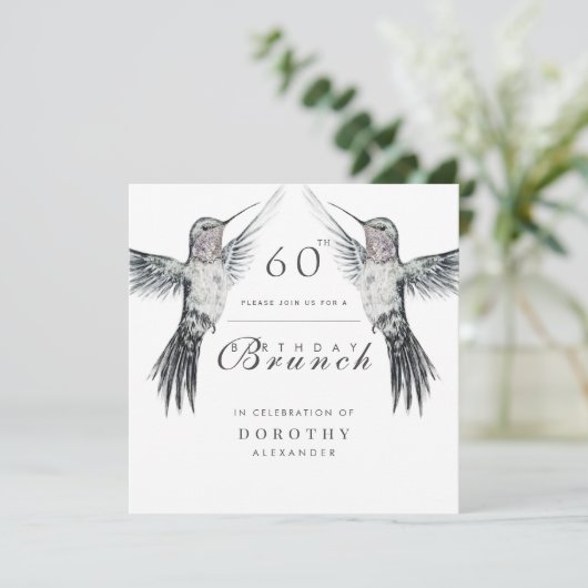 Kolibrie Zwart-wit ELKE Verjaardagsbrunch Kaart (Staand voorkant)