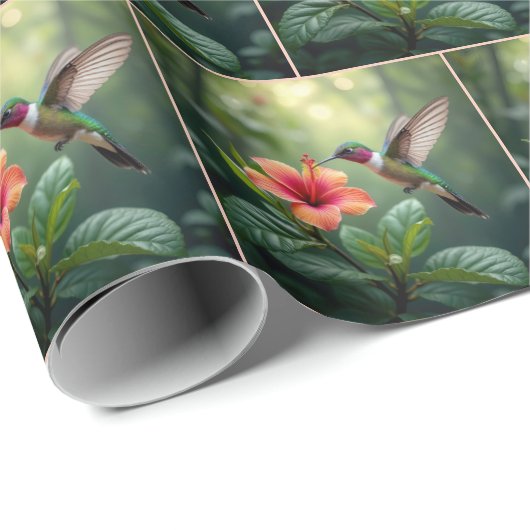 Kolibrie zweeft over een hibiscus cadeaupapier (Rol Hoek)