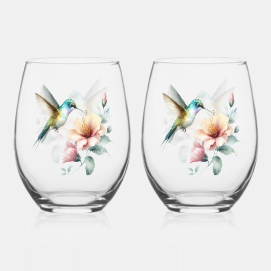 Kolibrieharmonie met Elegante Hibiscus Wijnglas Zonder Voet (Voorkant)