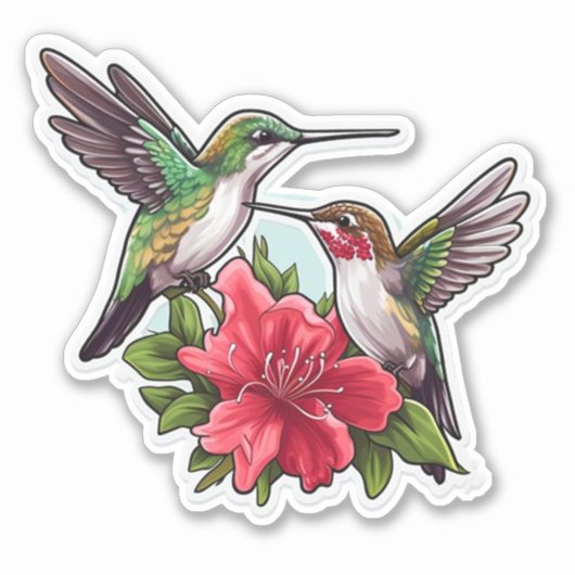 kolibriepaar Hibiscus Sticker (Voorkant)