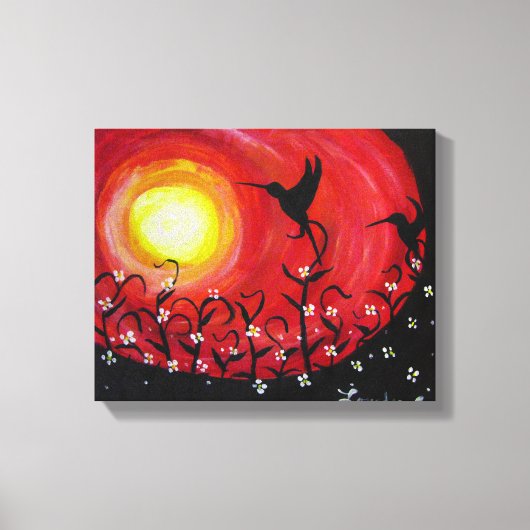 Kolibries bij zonsondergang canvas afdruk (Voorkant)