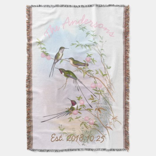 Kolibries Bloemen Custom bruiloft cadeau Deken (Voorkant Verticaal)