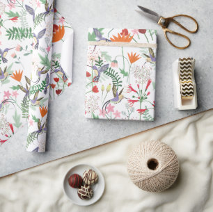 kolibries bloemen patroon cadeaupapier