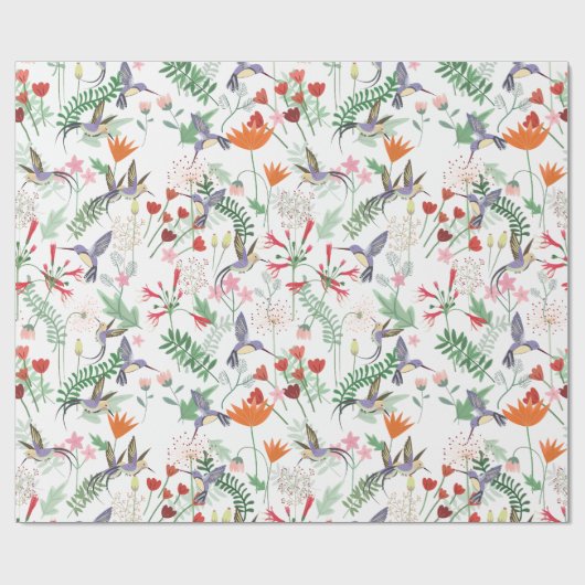 kolibries bloemen patroon cadeaupapier (Vlak)