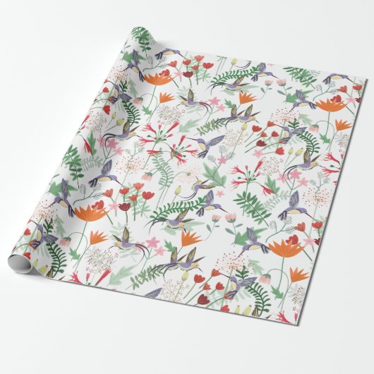 kolibries bloemen patroon cadeaupapier (Uitgerold)