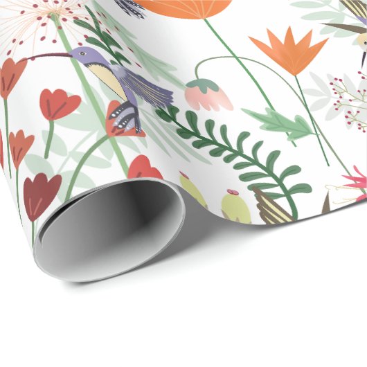 kolibries bloemen patroon cadeaupapier (Rol Hoek)