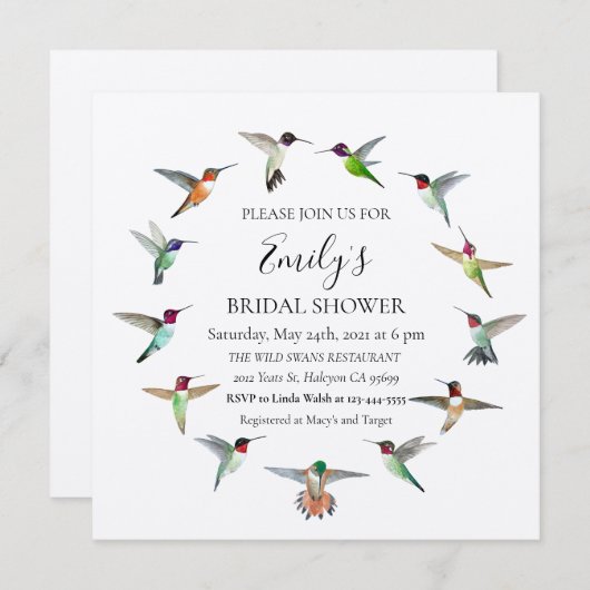 Kolibries bruidsdouche uitnodiging (Voorkant / Achterkant)