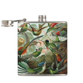 Kolibries door Ernst Haeckel, Vintage Vogels Bomen Heupfles