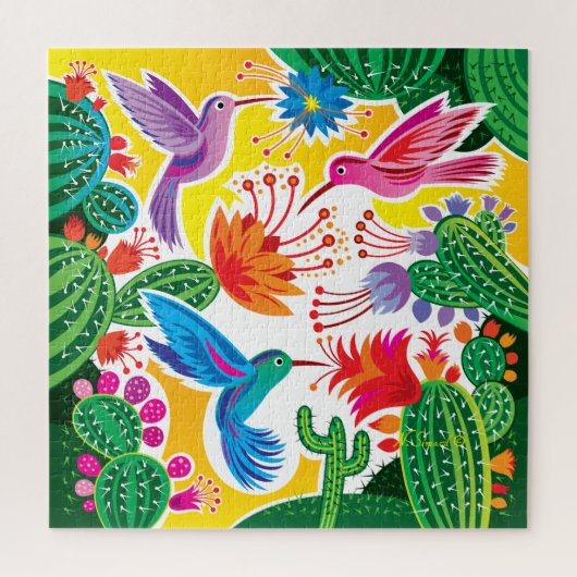 Kolibries en Bloeiende Cactussen Legpuzzel (Verticaal)