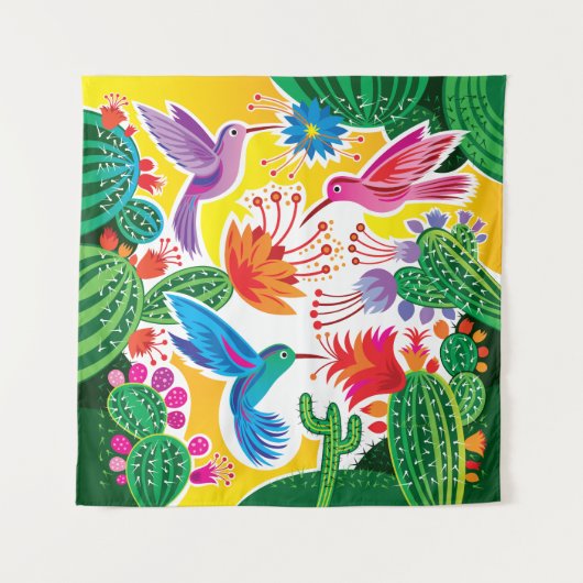 Kolibries en Bloeiende Cactussen Wandkleed (Voorkant)