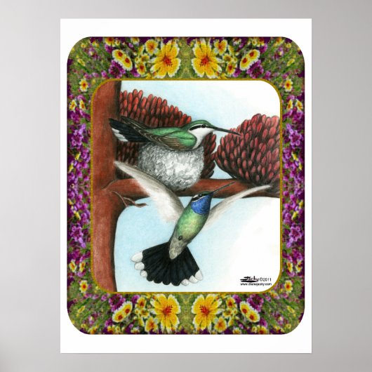 Kolibries en Bloemen #3 Poster (Voorkant)
