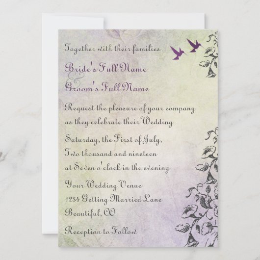 Kolibries en bloemen bruiloft uitnodiging (Achterkant)