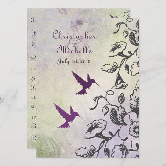 Kolibries en bloemen bruiloft uitnodiging (Voorkant / Achterkant)