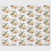Kolibries en bloemen patroon cadeaupapier (Vlak)