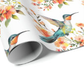 Kolibries en bloemen patroon cadeaupapier (Rol Hoek)