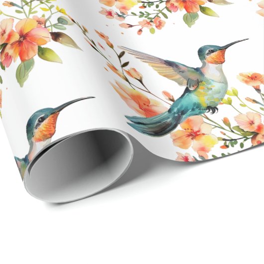 Kolibries en bloemen patroon cadeaupapier (Rol Hoek)