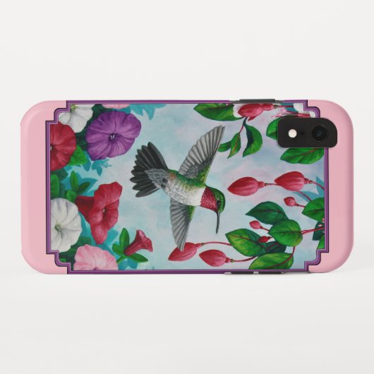 Kolibries en bloemen roze Case-Mate iPhone case (Achterkant (horizontaal))