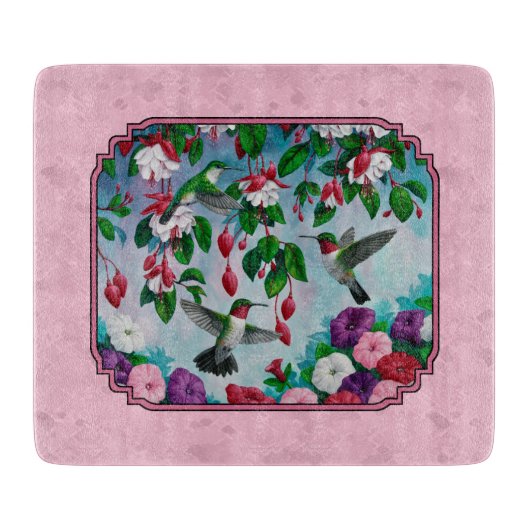 Kolibries en bloemen roze snijplank (Voorkant)