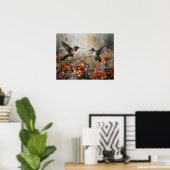 kolibries en bloemen vogelkunst print Poster (Thuiskantoor)