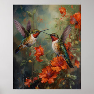 kolibries en bloemen vogelkunst print Poster