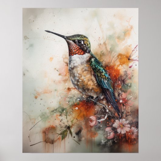kolibries en bloemen vogelkunst print Poster (Voorkant)