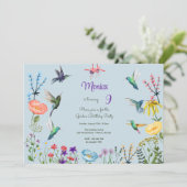 Kolibries en Bloementuin verjaardagsfeestje Kaart (Staand voorkant)