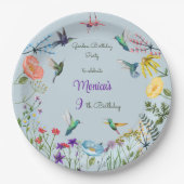 Kolibries en Bloementuin verjaardagsfeestje Papieren Bordje (Voorkant)