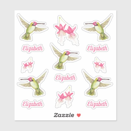 Kolibries en Fuchsia Bloesems Vinyl Sticker (Vel)