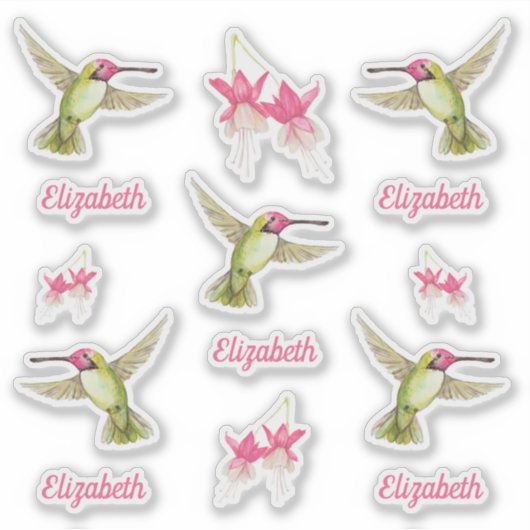 Kolibries en Fuchsia Bloesems Vinyl Sticker (Voorkant)