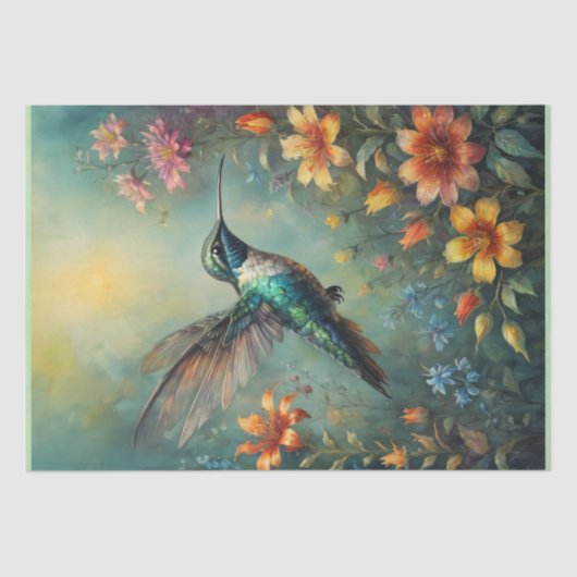 Kolibries en kleurrijke bloemen - Decoupage - Tissuepapier (Voorkant)