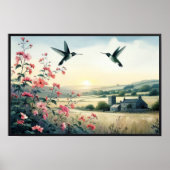 Kolibries en wilde bloemen met optioneel Lijst Poster (Voorkant)